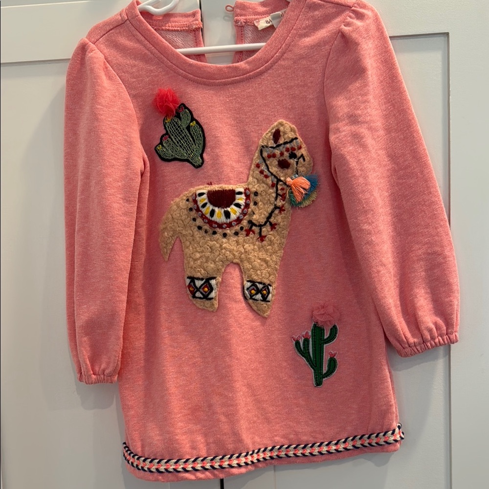 Pink Sweater with Llama and Cactus Appliqué